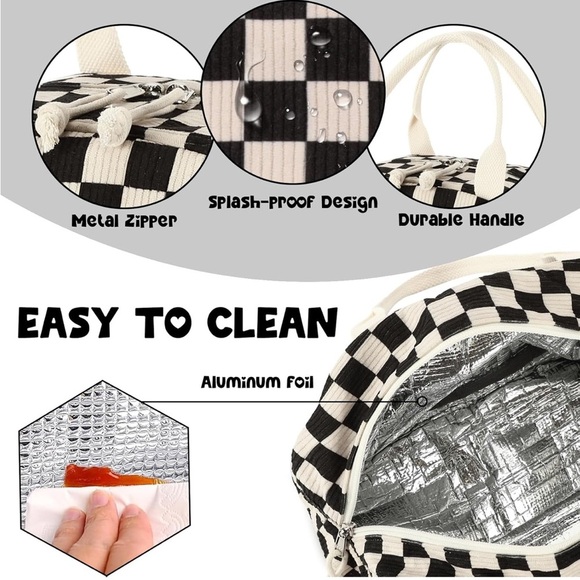 Corduroy Insulated Checkered Lunch Box - Picture 4 of 4